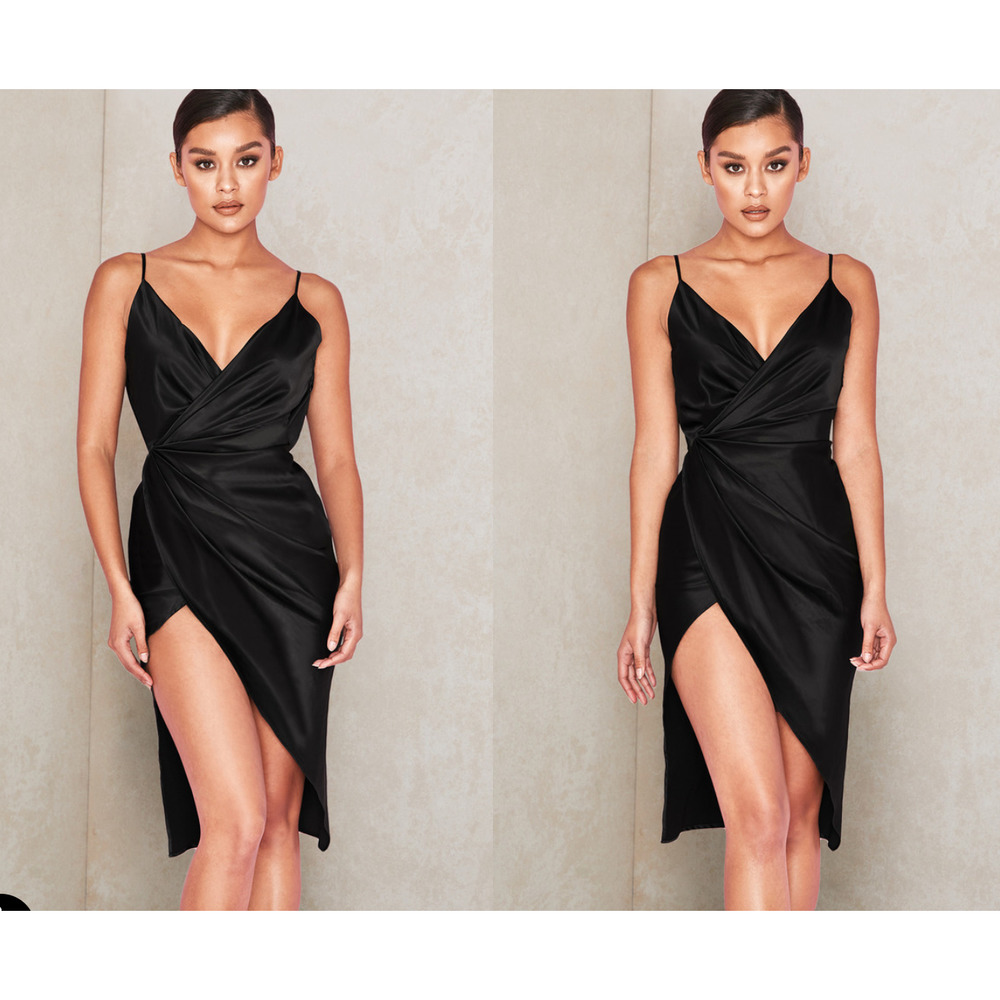 House of CB London COCO BLACK SATIN DRAPE BACK DRESS Size Small